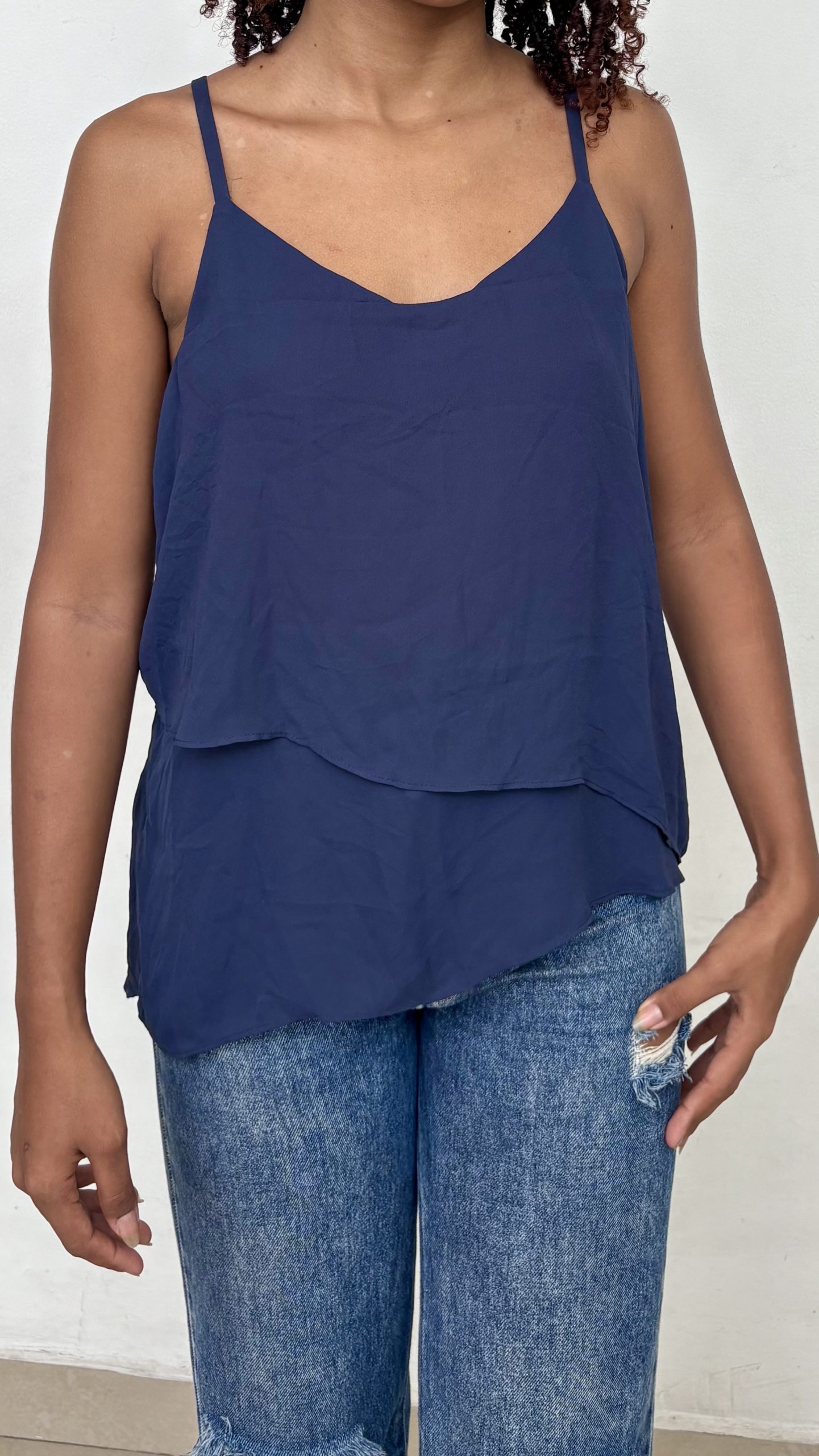 Blusa Básica Larga de Tiras Azul