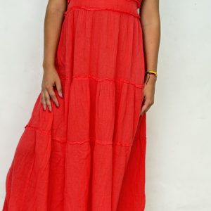 Vestido de Lino con Escote en V y Espalda