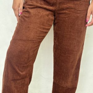 Pantalón Largo de Pana Café con Cintura Ajustable