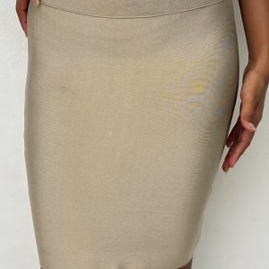 Falda Lápiz Stretch Beige con Cierre Trasero