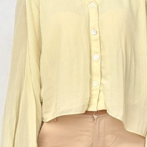 Blusa Amarilla de Tela Semi Transparente con Mangas Anchas